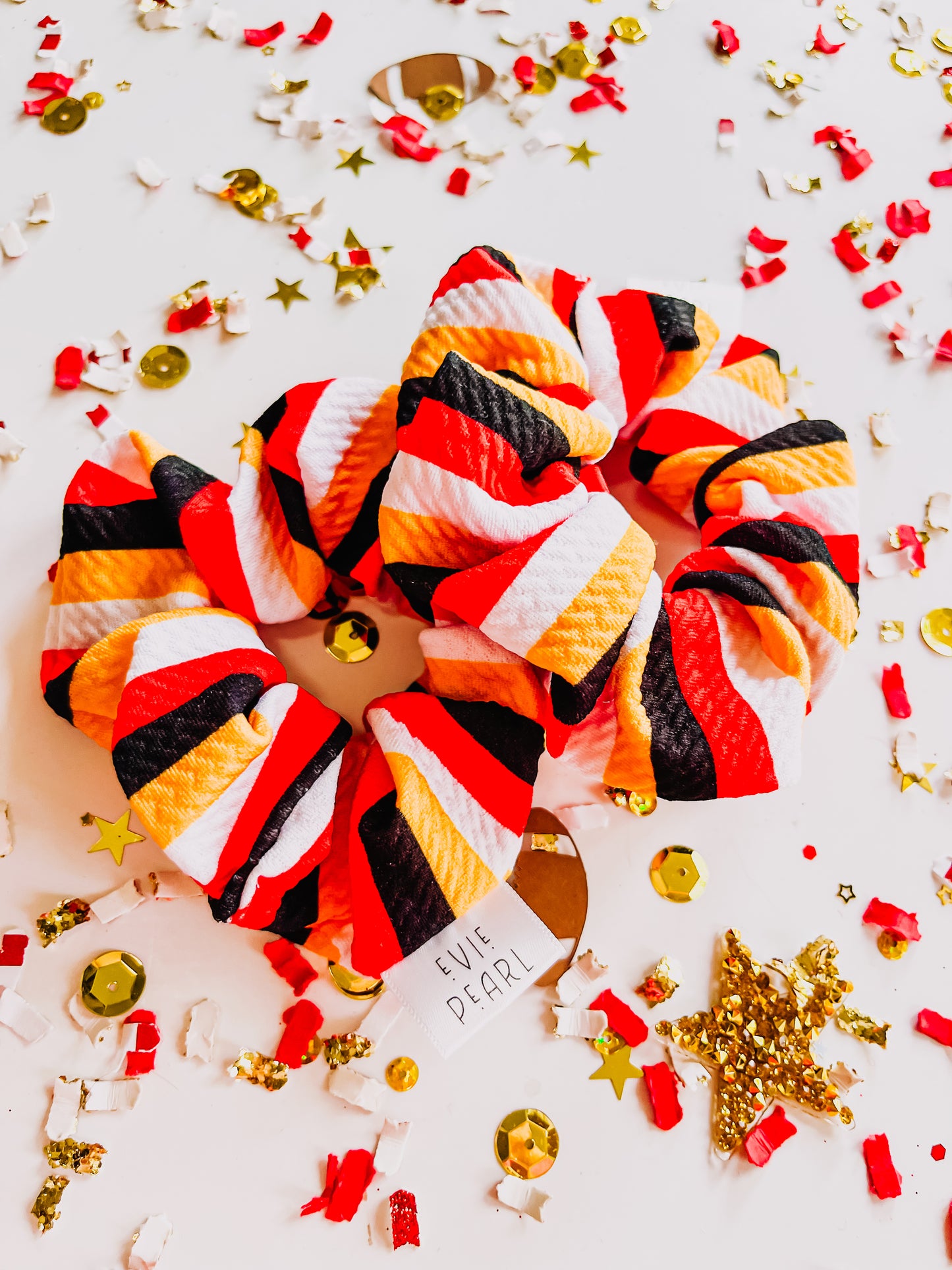 Red White Gold Black Stripes Girls Scrunchy