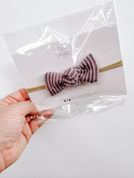 Gray Ribbed Knot Bow on Nylon Headband