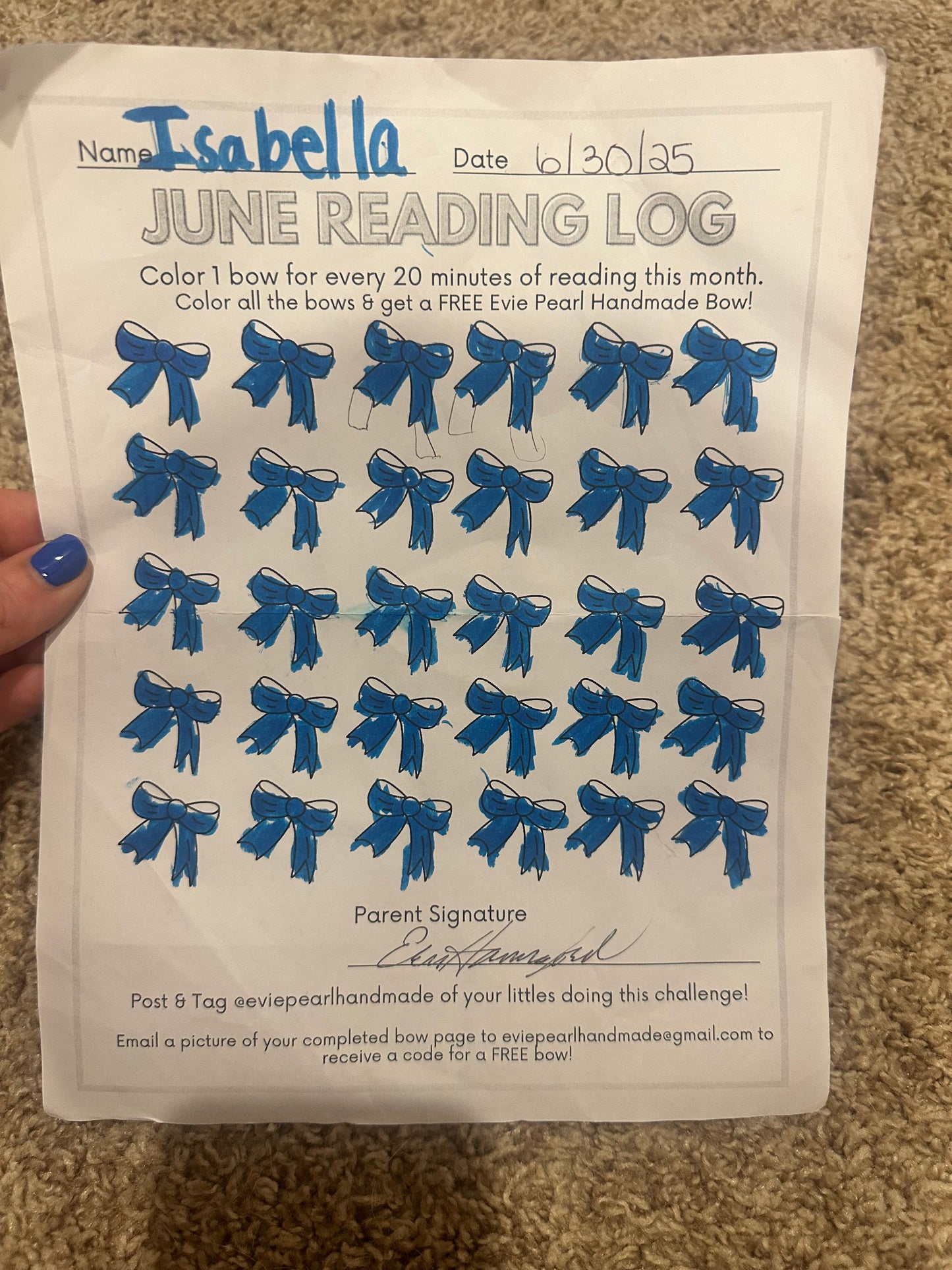 FREE BOW -June Summer Reading Log Challenge - Bow Chart Download