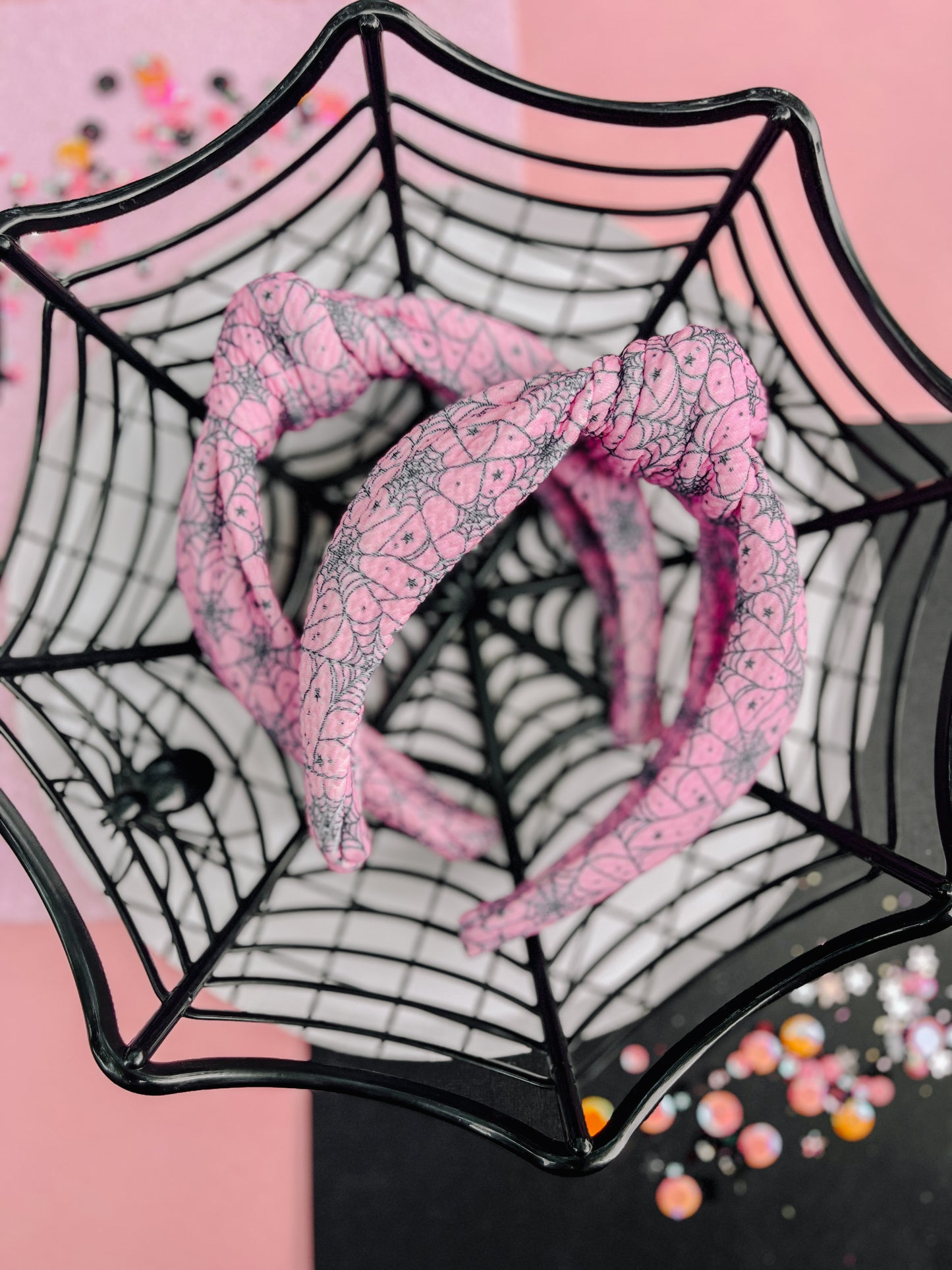 Pink Spider Web Halloween Knotted Headband For Girls & Women