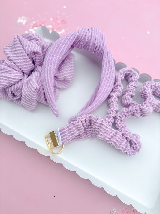 Lilac Ribbed Teacher Gift Set- Lanyard| Knotted Headband| Scrunchie