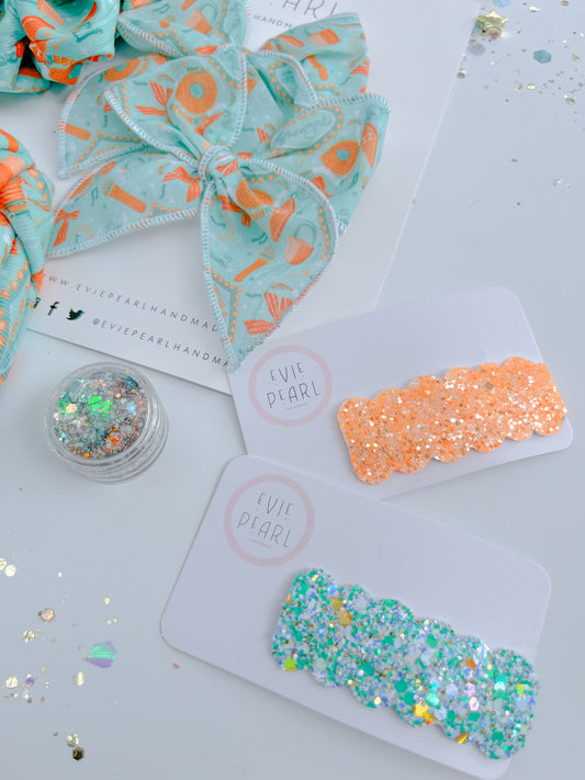 Teal Gold Glitter Single Snap Clip Barrette