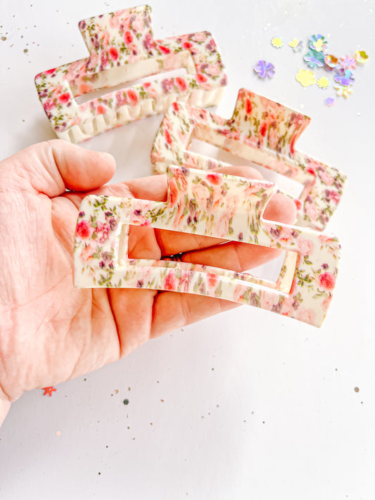 Pink Purple Floral Medium Claw Clip