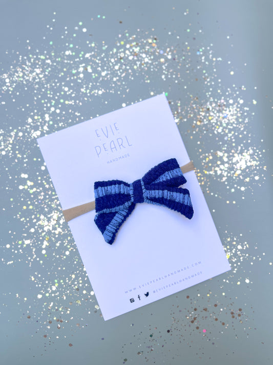 Blue Stripe Small Pinwheel Bow