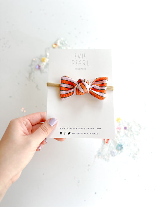 Orange Pink Black Stripes Knot Bow Nylon Headband