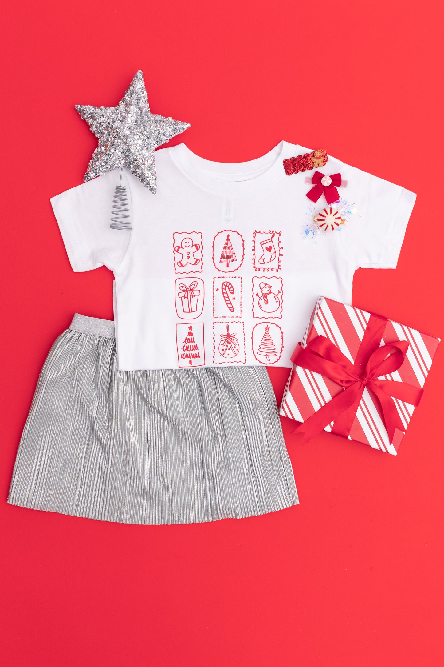 Red Peppermint, Red Bow, Red Glitter Gingerbread Man Hair Clip Set