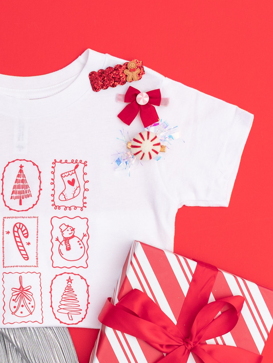 Red Peppermint, Red Bow, Red Glitter Gingerbread Man Hair Clip Set