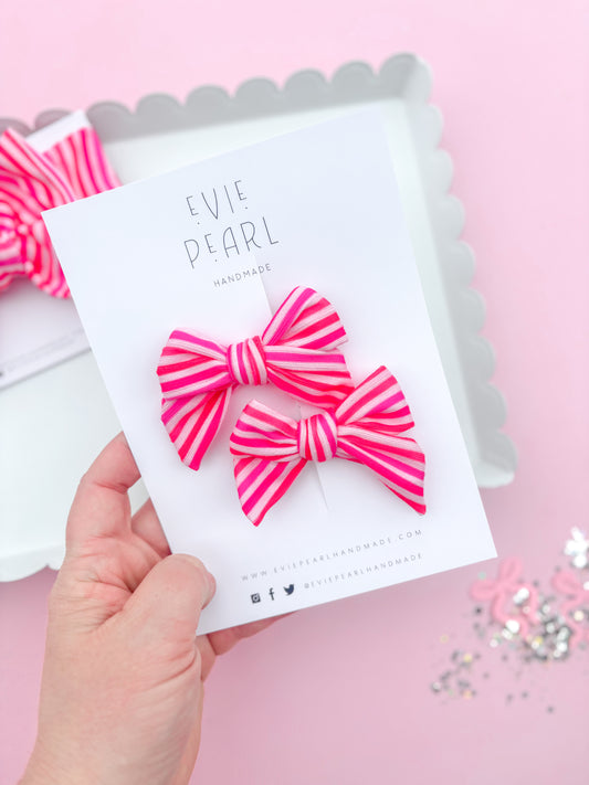 Pretty In Pink Stripe Small Pinwheel Pigtail Bows