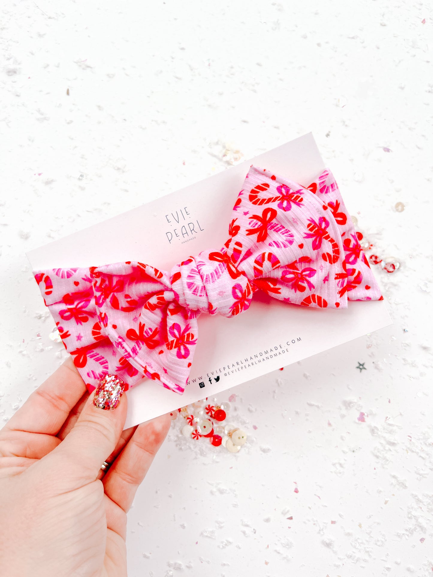 Red Pink Candy Cane Bow Turban for Baby & Toddler Girls