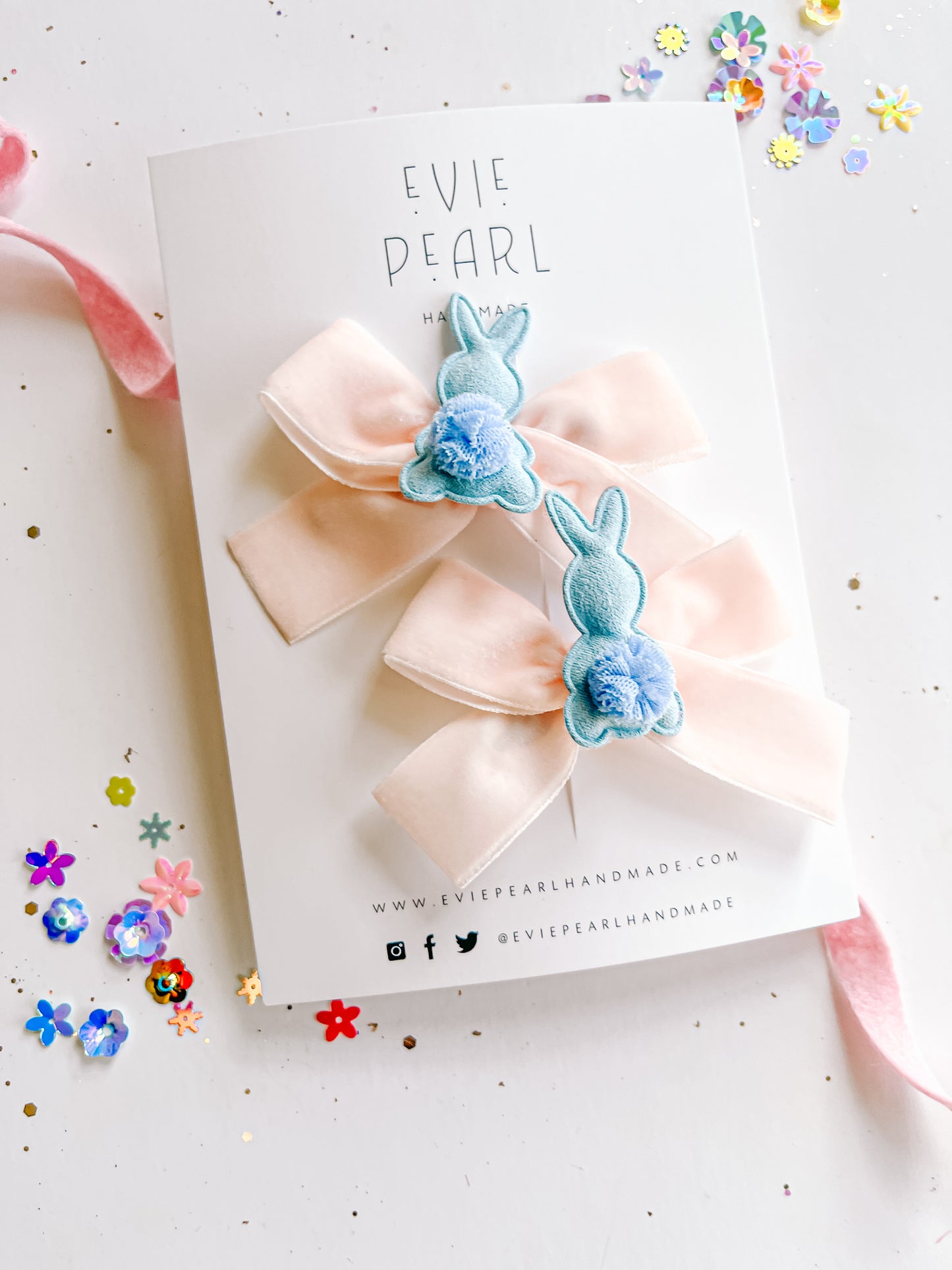 Blue Bunny Velvet Pigtail Bows