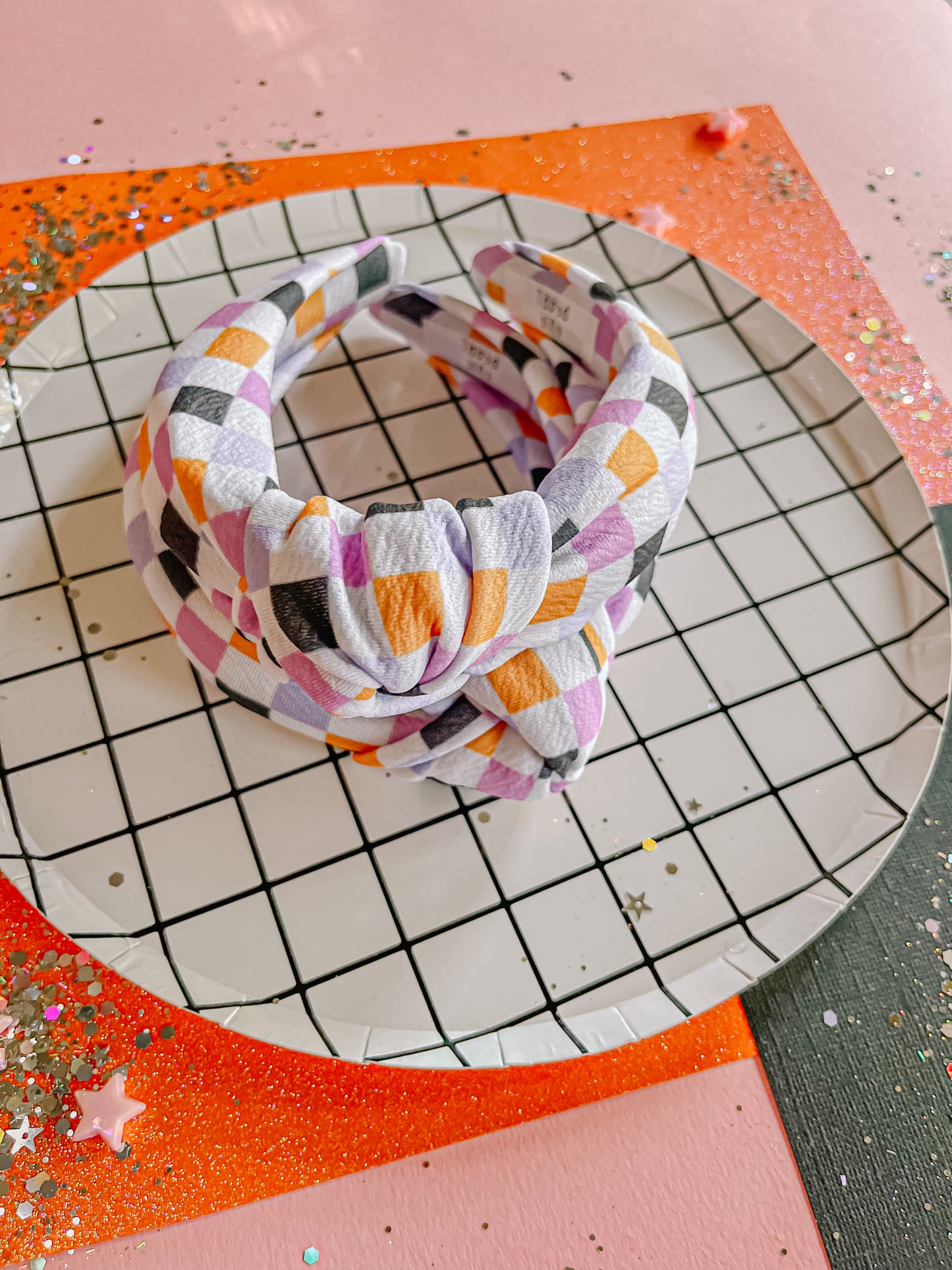 Black|Orange|Purple| Lilac Checkered Knotted Headband for Girls & Women