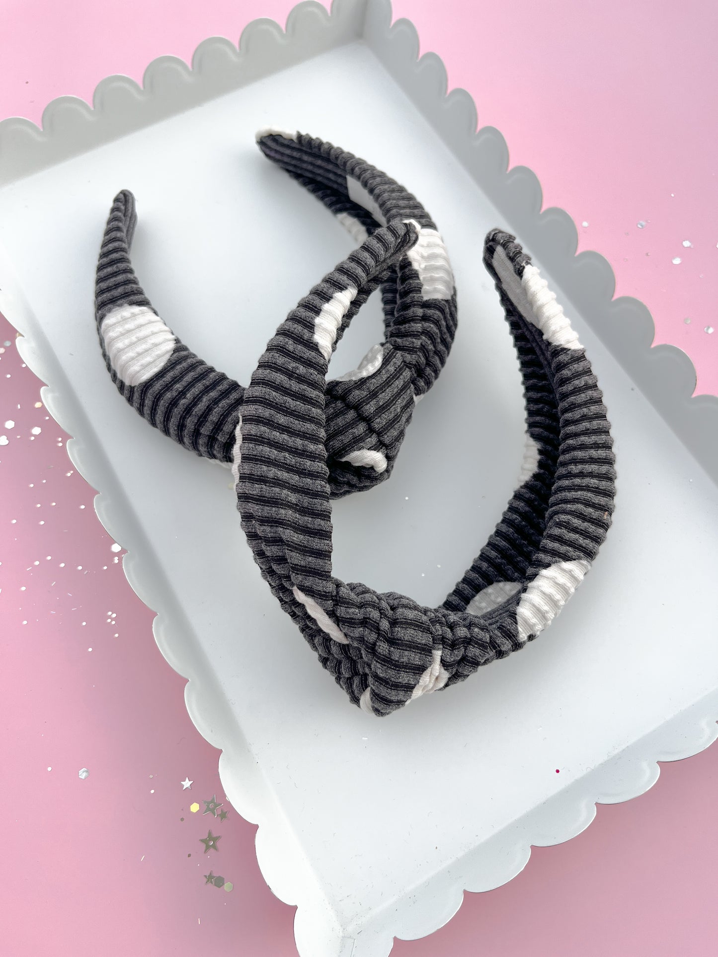 Black Dot Ribbed Knotted Headband