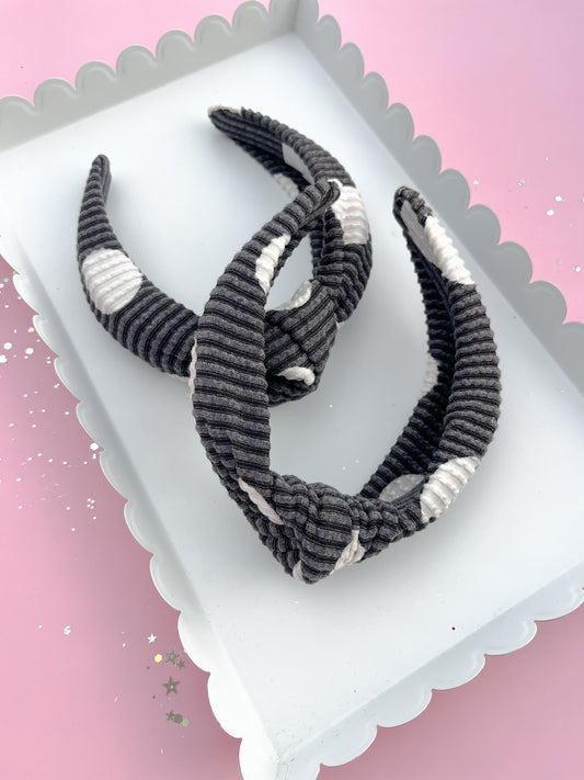 Black Dot Ribbed Knotted Headband