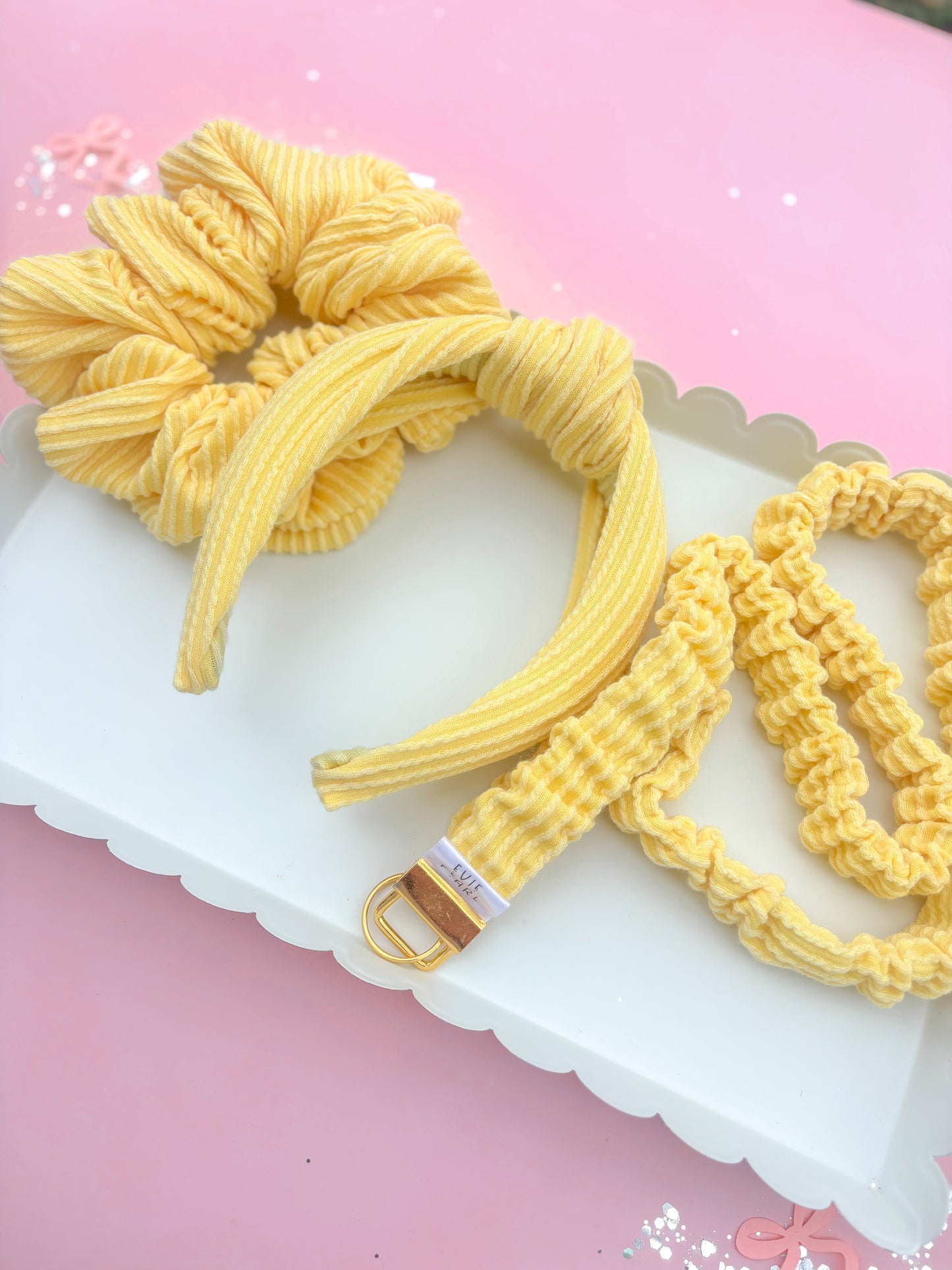 Butter Yellow Ribbed Teacher Gift Set- Lanyard| Knotted Headband| Scrunchie