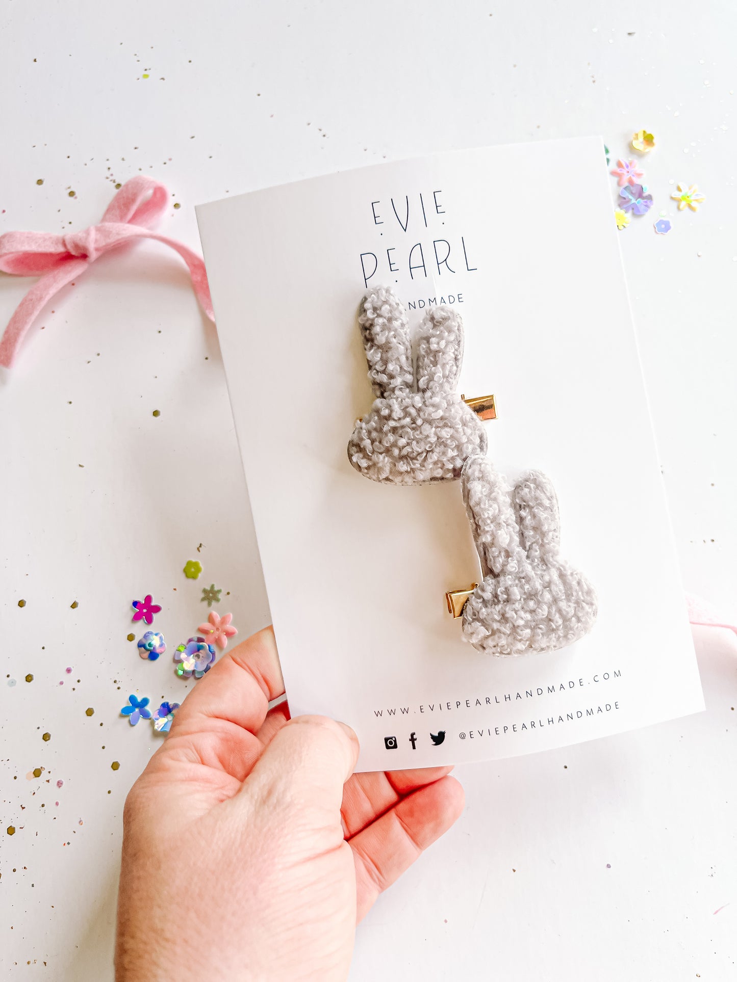 Fuzzy Gray Bunny Pigtail Clips