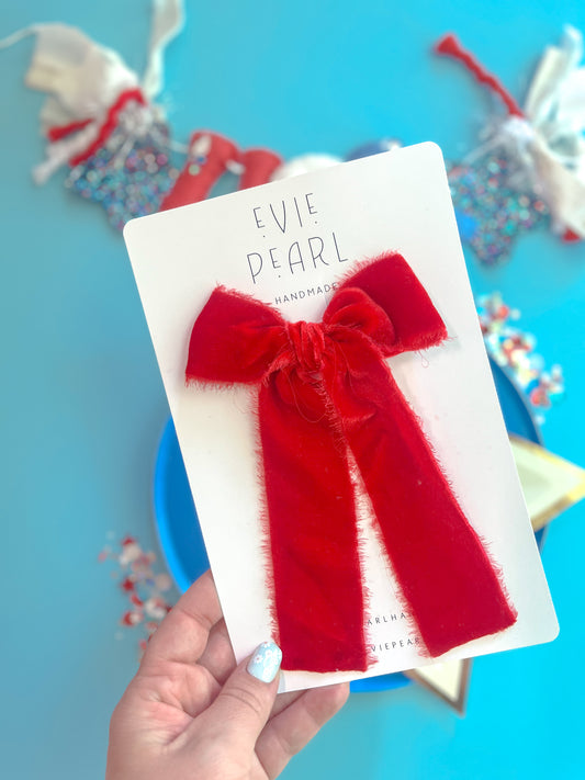 Red Raw Velvet Long Tailed Bow
