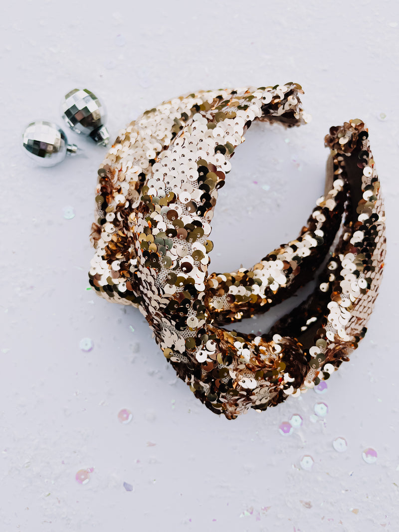 Gold Sequins Knotted Headband for Girls & Women