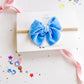 Small Blue Raw Silk Bow on nylon headband