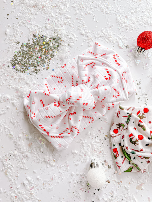 White Candy Cane Bow Turban