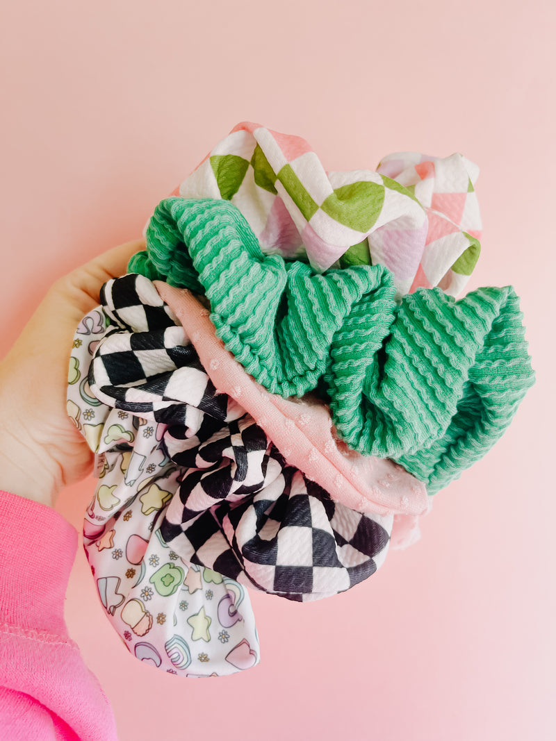 Green Pink Lilac Checkered Oversized Scrunchy