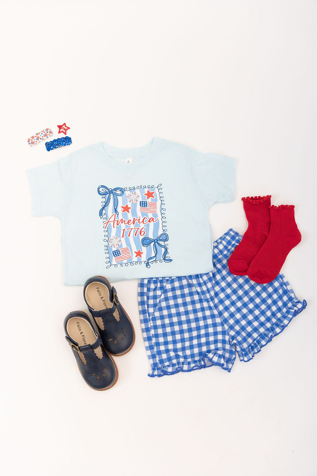 Red Star, Blue Glitter & USA Flags Trio Clip Set