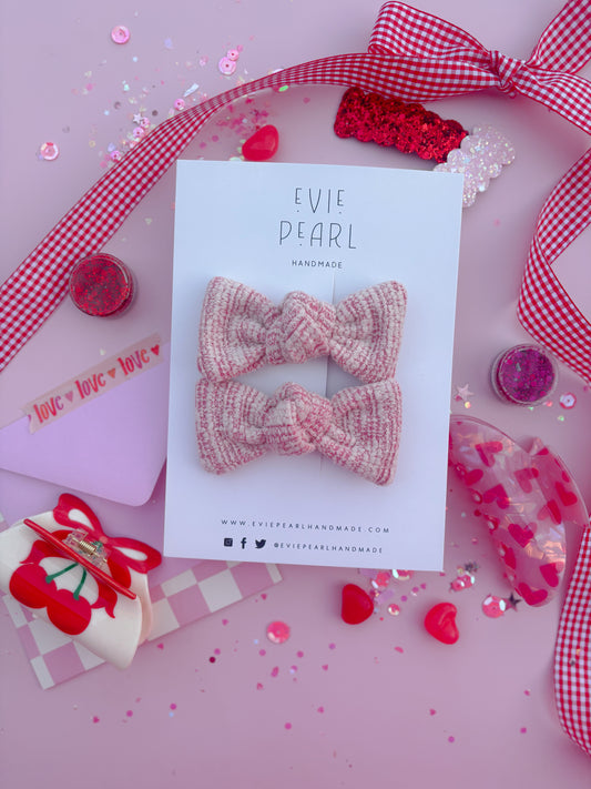 Pink & Cream Tweed Knot Bow Pigtails