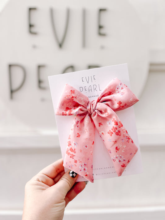 Pink Fall Floral Longtailed Hair Bow