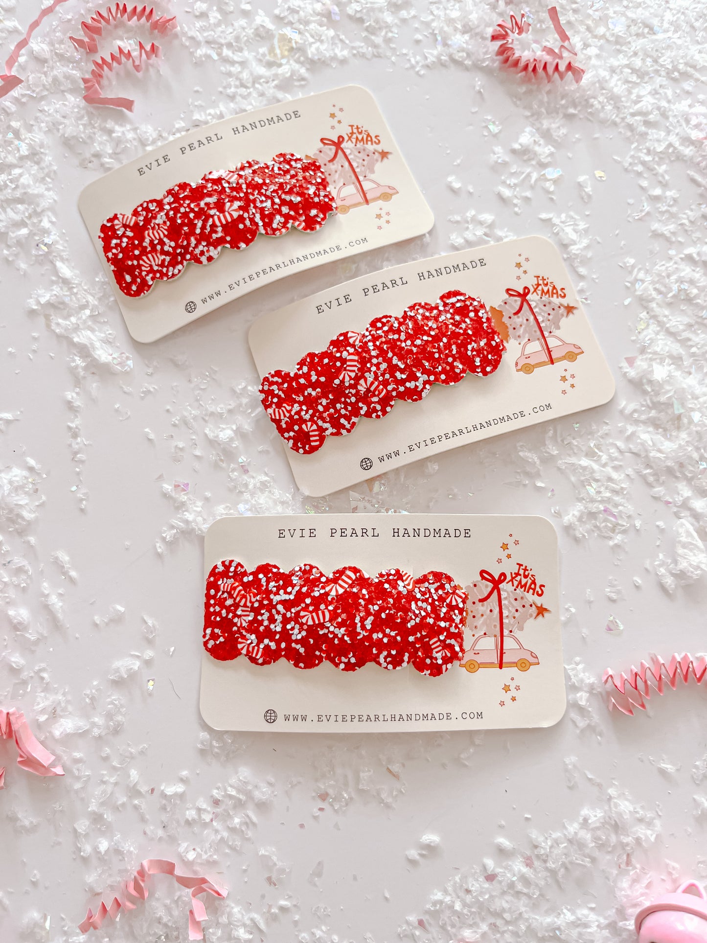 Red Glitter Candy Cane Single Snap Clip