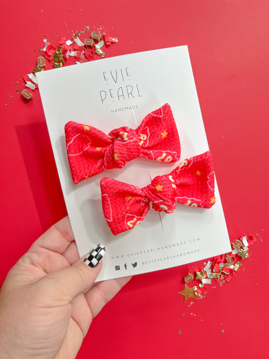 Kansas City 87 Arrowhead Knot Bow Pigtail Set