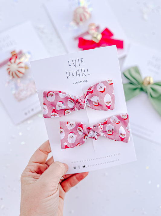 Pink Santa Knot Bow Pigtail Set