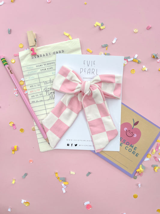 Pink White Checkered XL Pinwheel Bow
