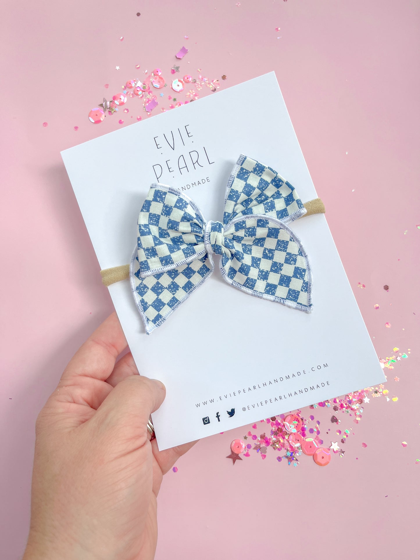 Small Blue Checkered On Nylon Headband