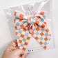 Teal Orange Checkered Oversized Bow