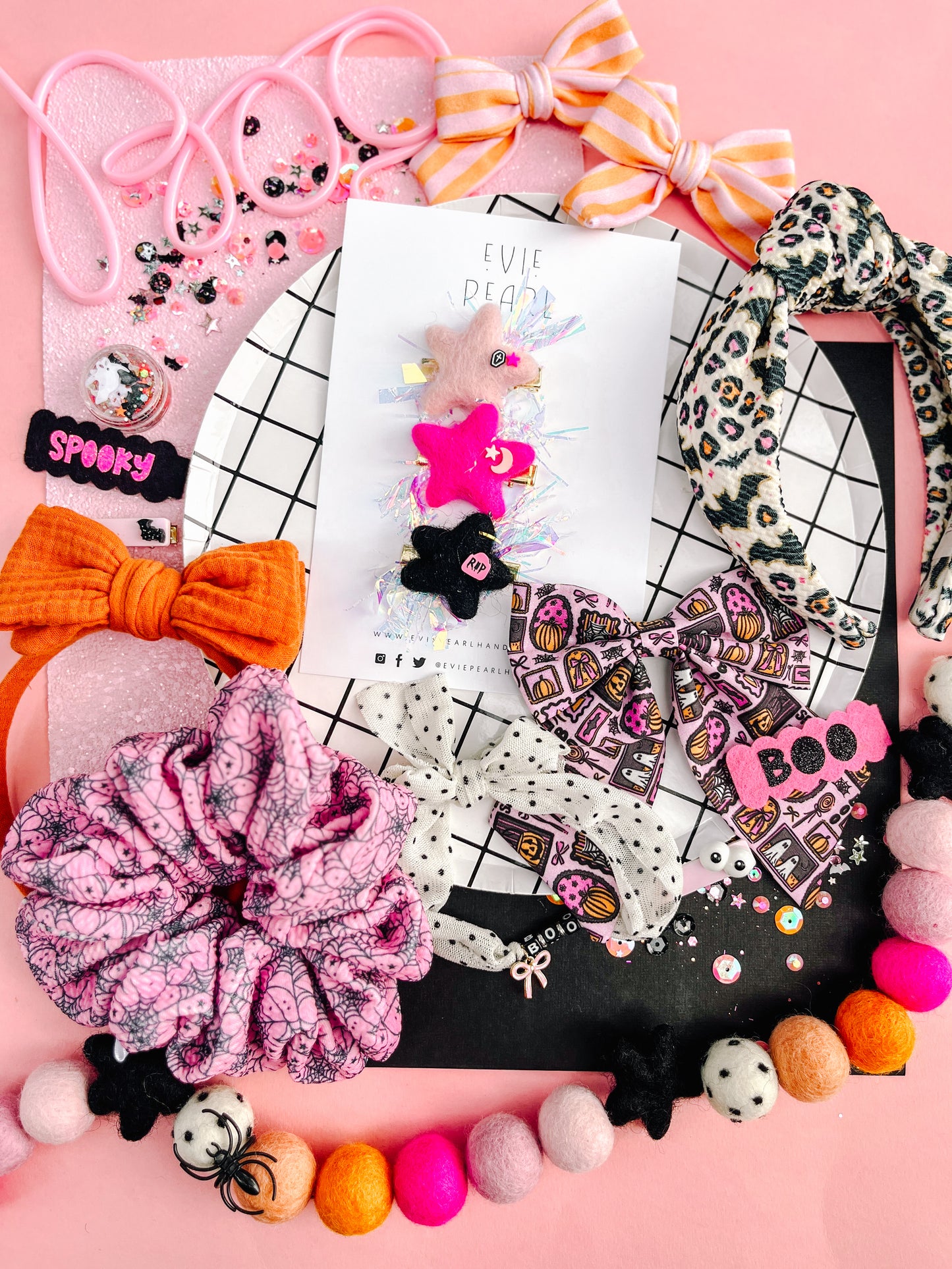 Pink Black Spooky Halloween Party Stars