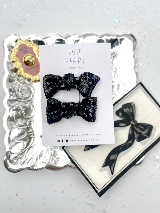 Black Sequins Knot Bow Pigtail Set