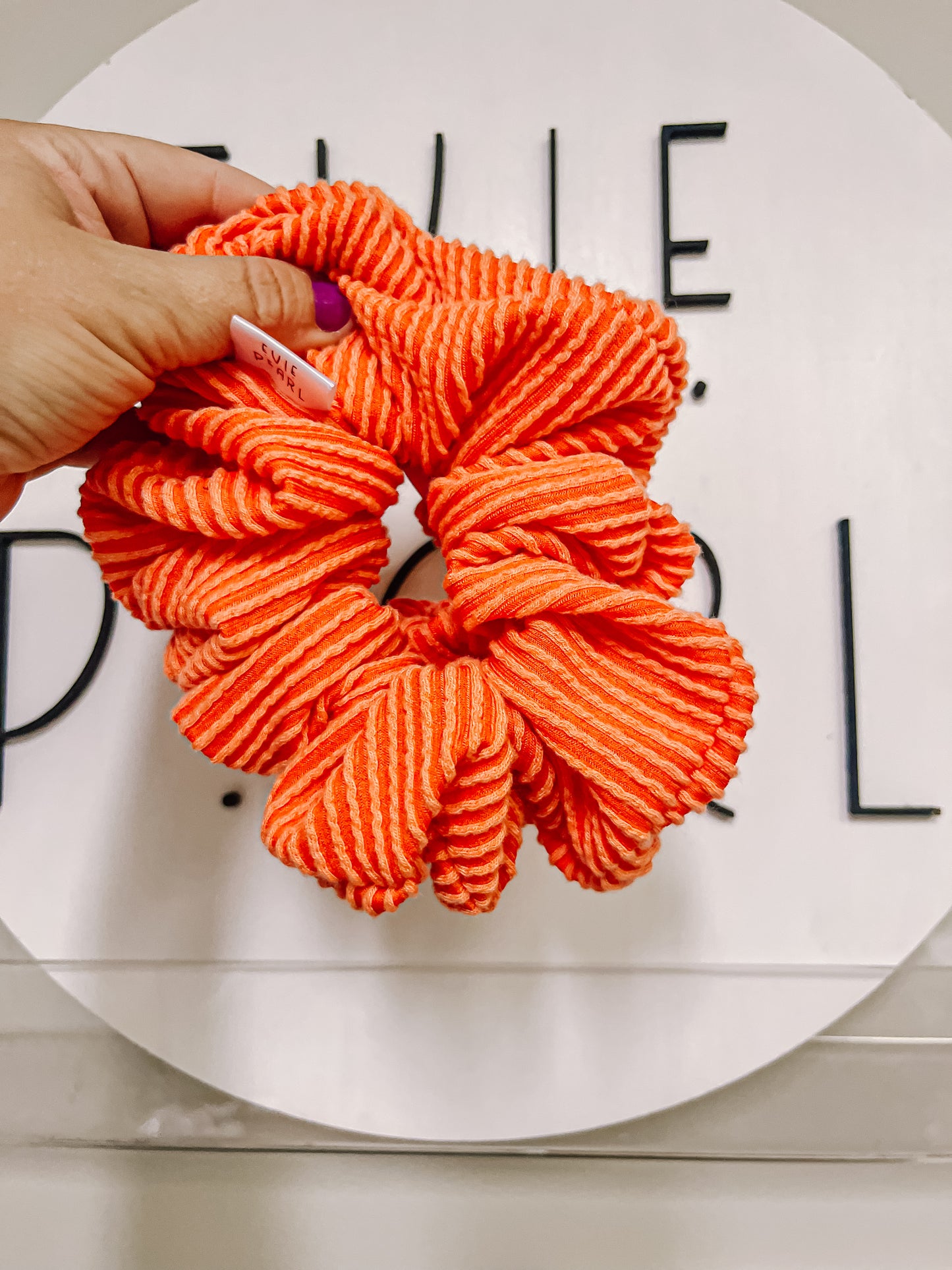 Orange Ribbed Oversized Scrunchy