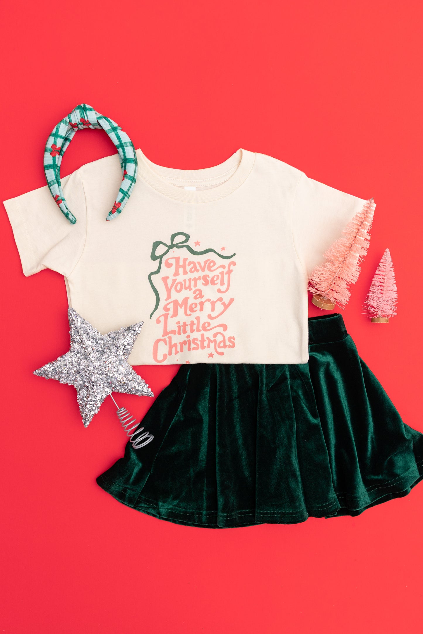 Green Plaid with Red Bows Knotted Headband for Girls & Women