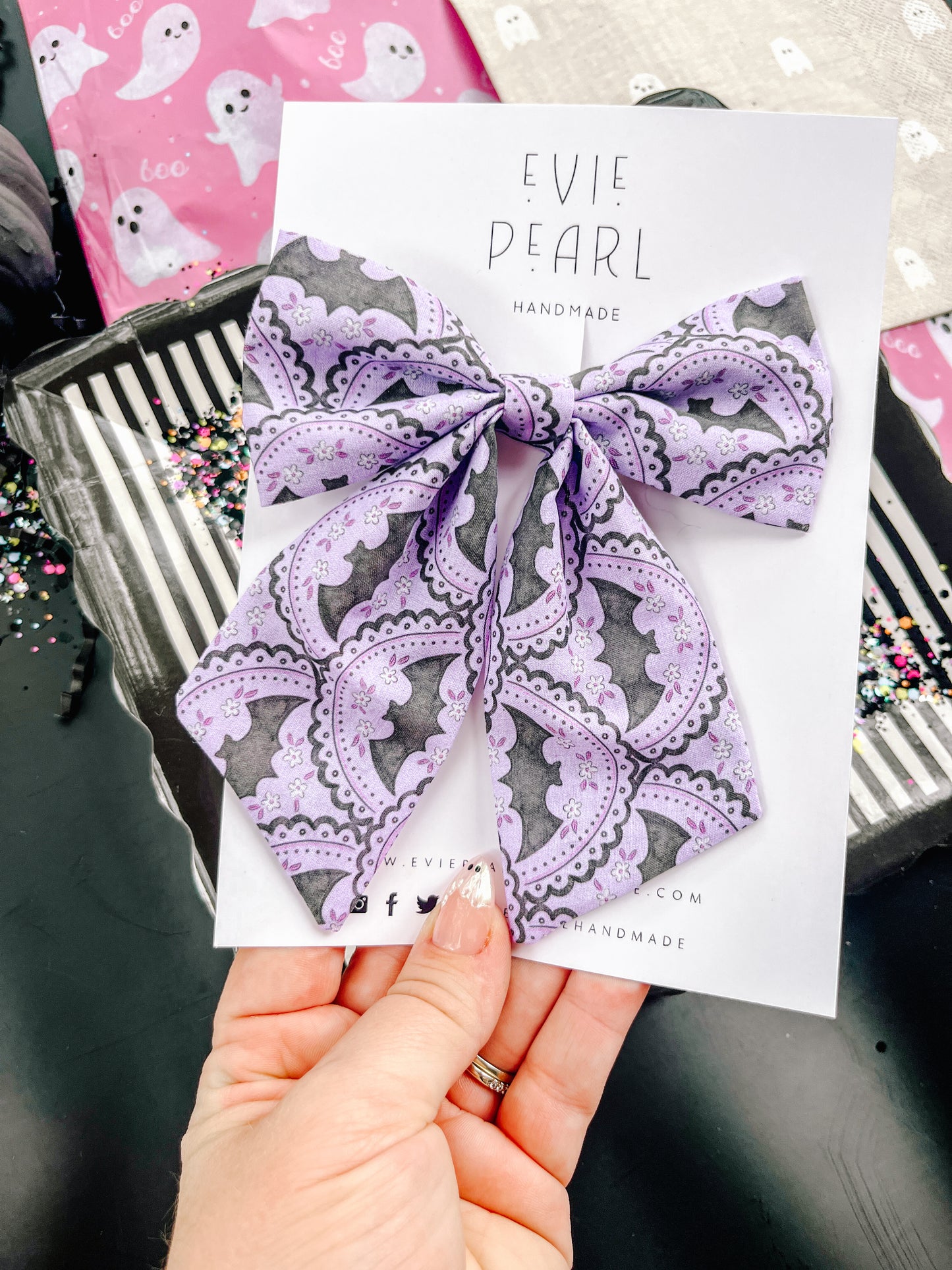 Bats Purple Medium Sailor Hair Bow