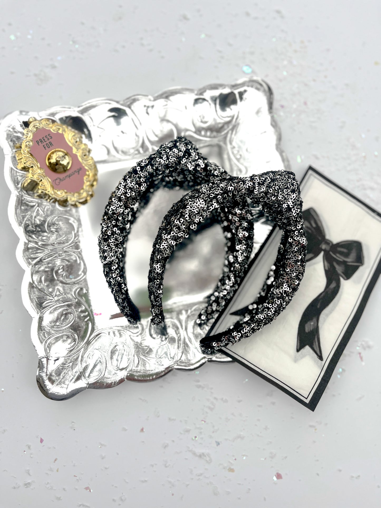 Black & Silver Sequin Knotted Headband for Girls & Women