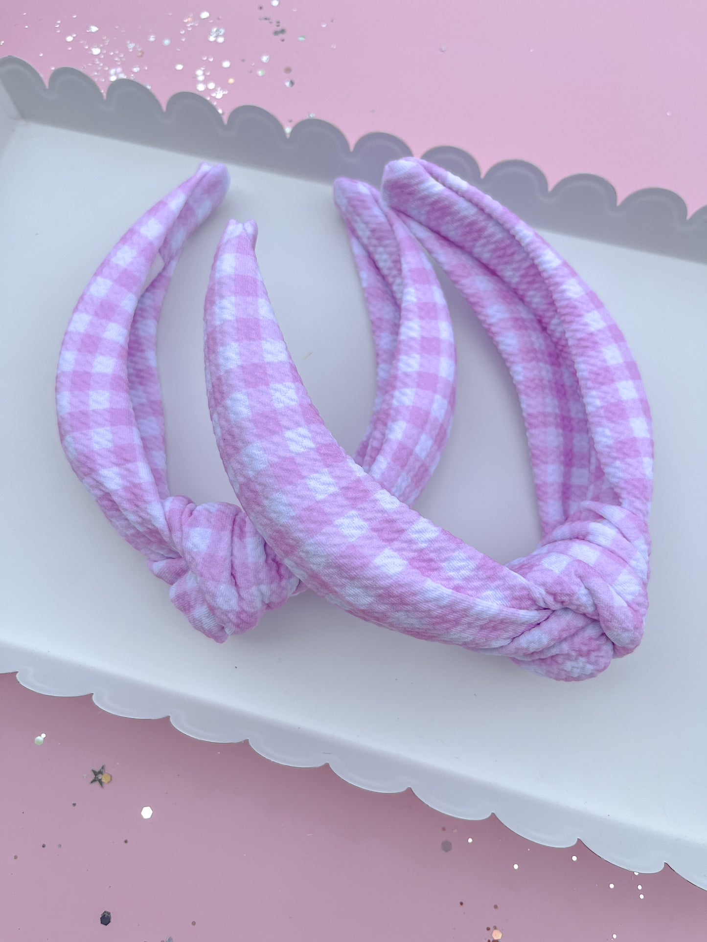 Pink Gingham Knotted Headband