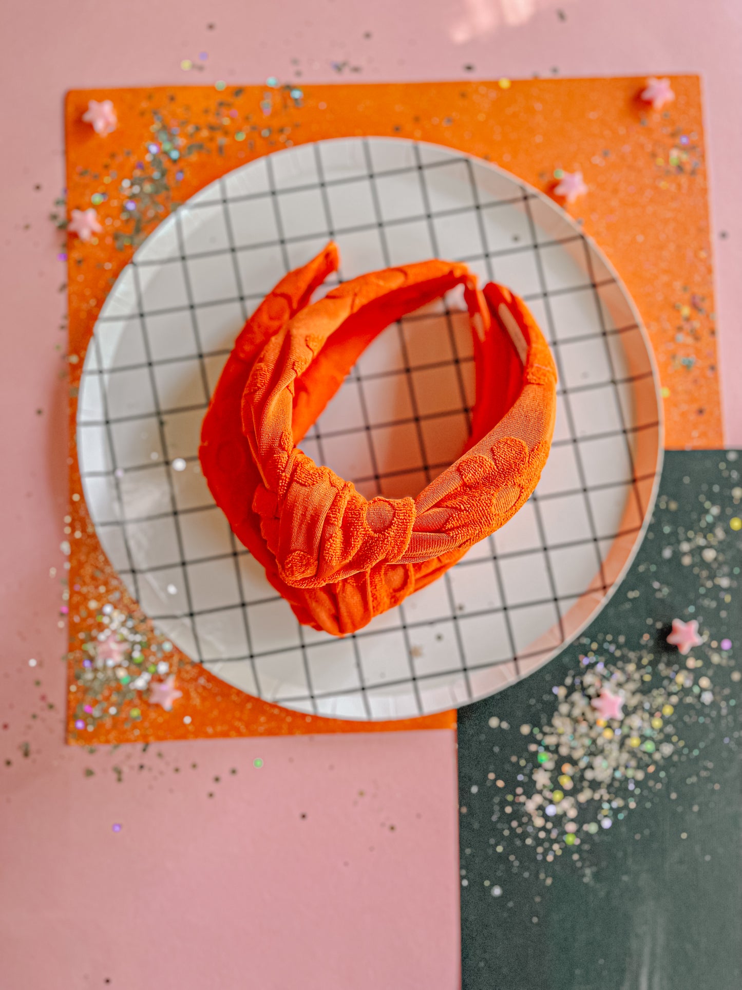 Orange|Daisy Flocked Knotted Headband for Girls & Women