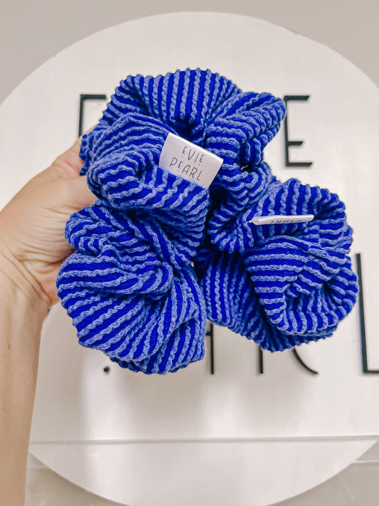 Blue Ribbed Oversized Scrunchy