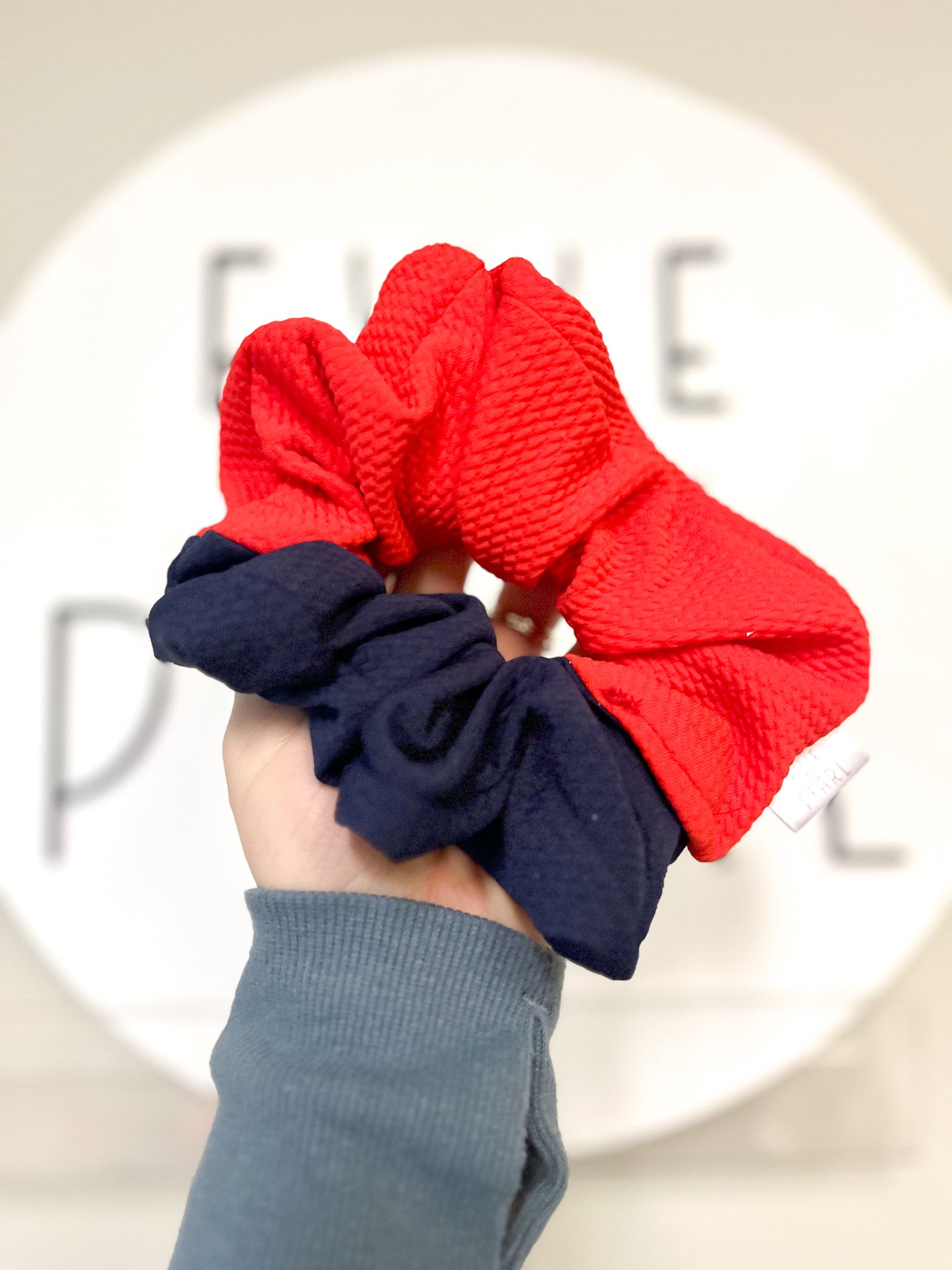 Navy Red Colorblock Oversized Scrunchy