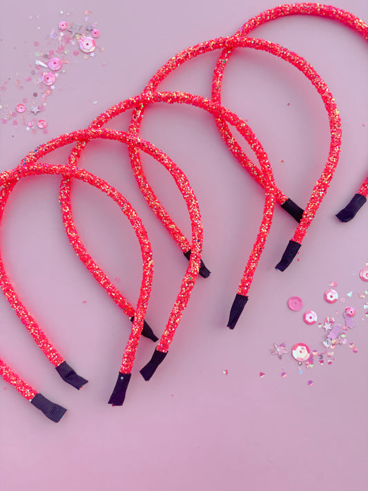 Coral Pink Glitter Headbands for Girls