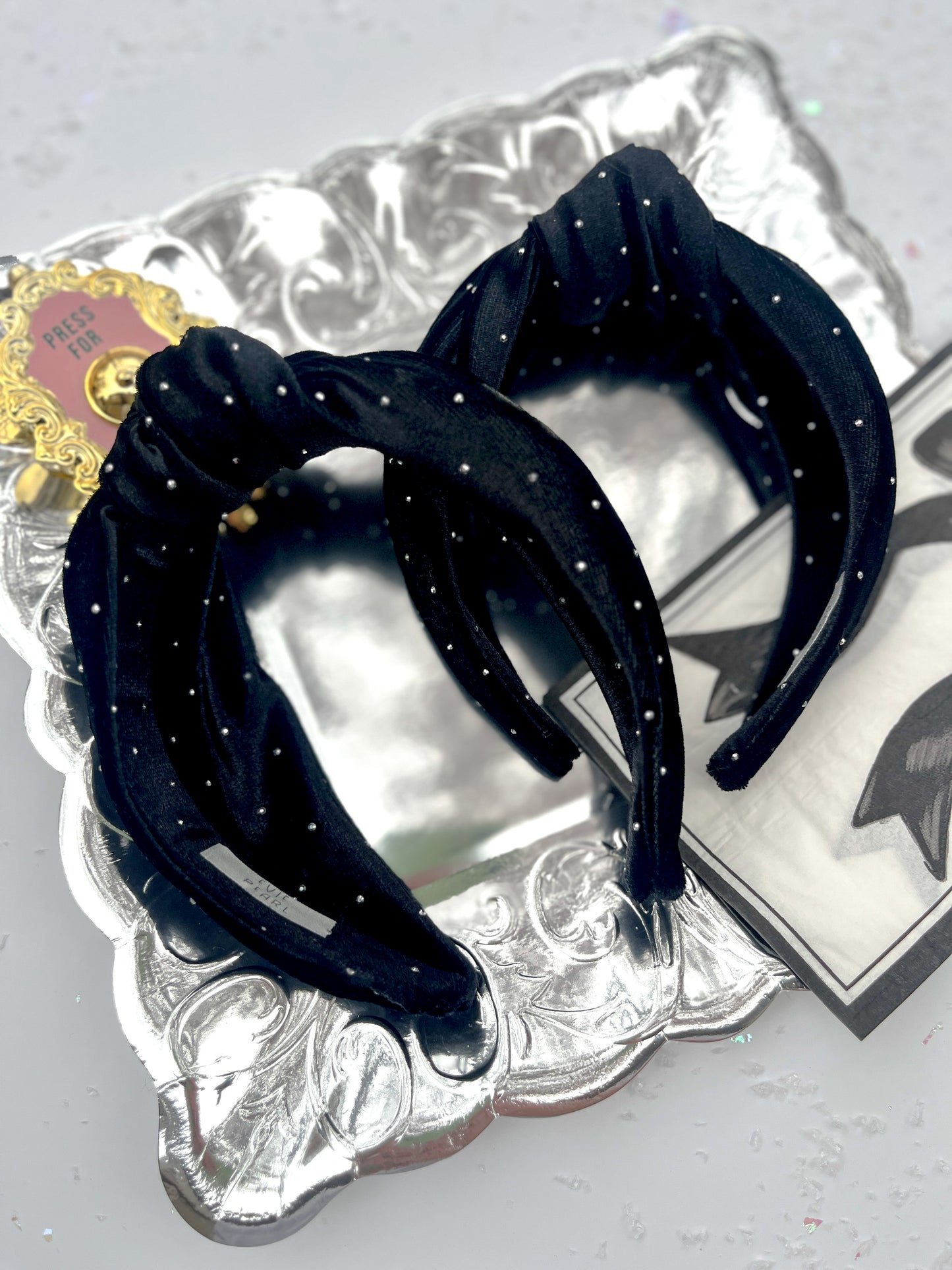 Black Rhinestone Velvet Knotted Headband for Girls & Women