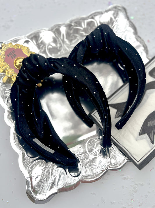 Black Rhinestone Velvet Knotted Headband for Girls & Women
