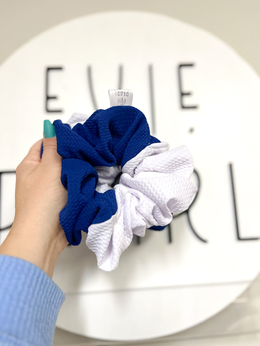 Royal Blue & White colorblock Oversized Scrunchie