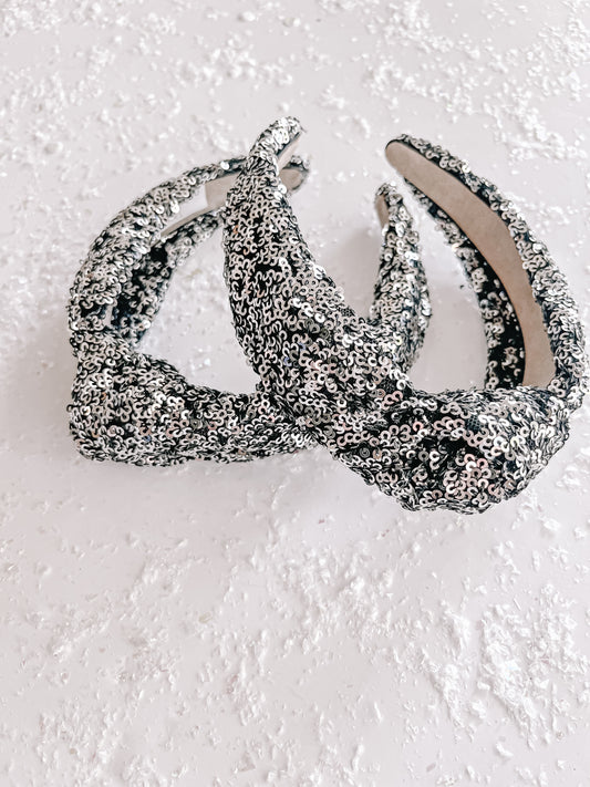 Silver Black Sequins Knotted Headband