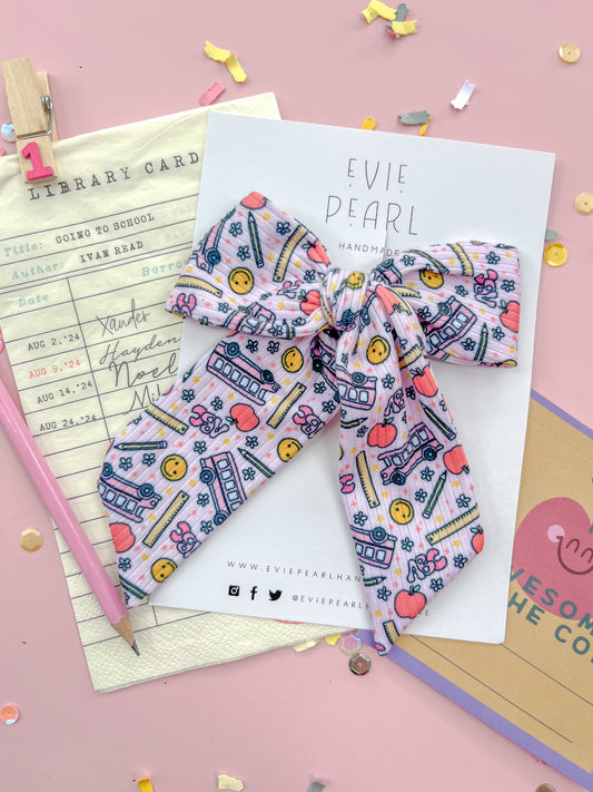 Pink School Bus XL Pinwheel Bow