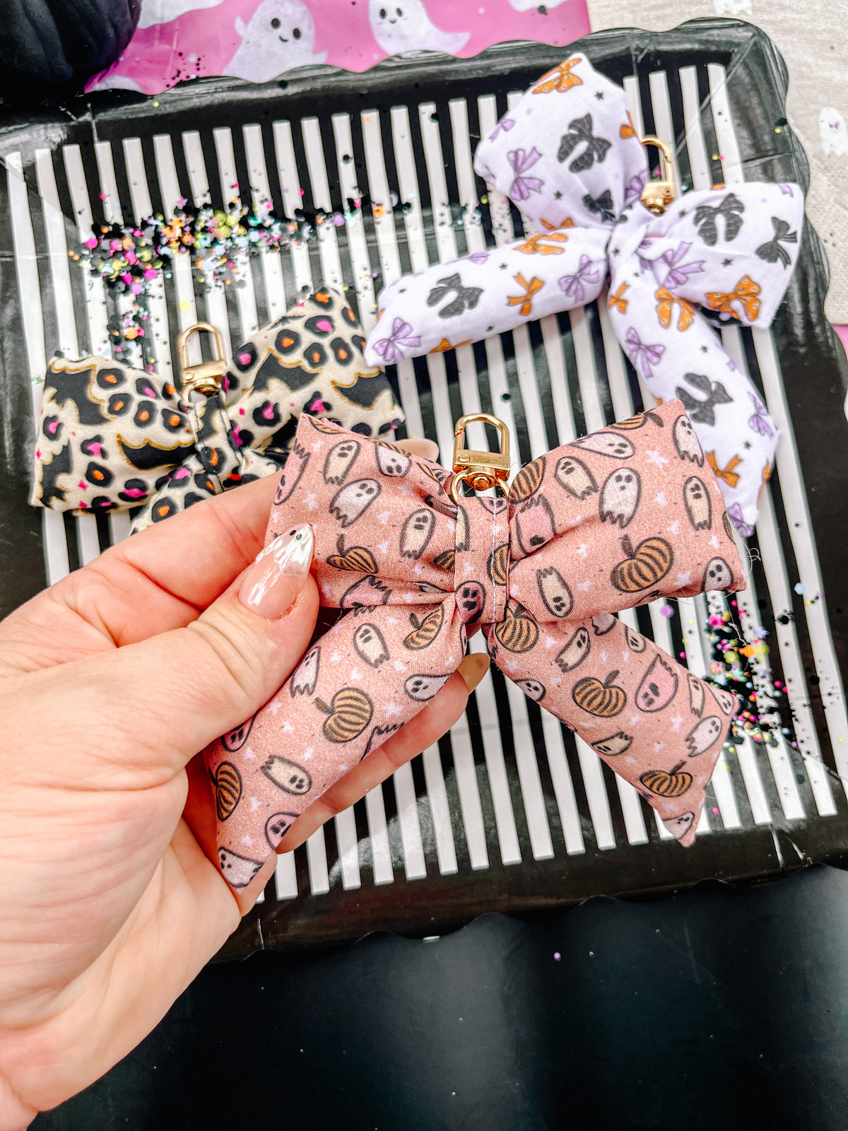 Spooky cute Halloween Puffy Bow Keychains